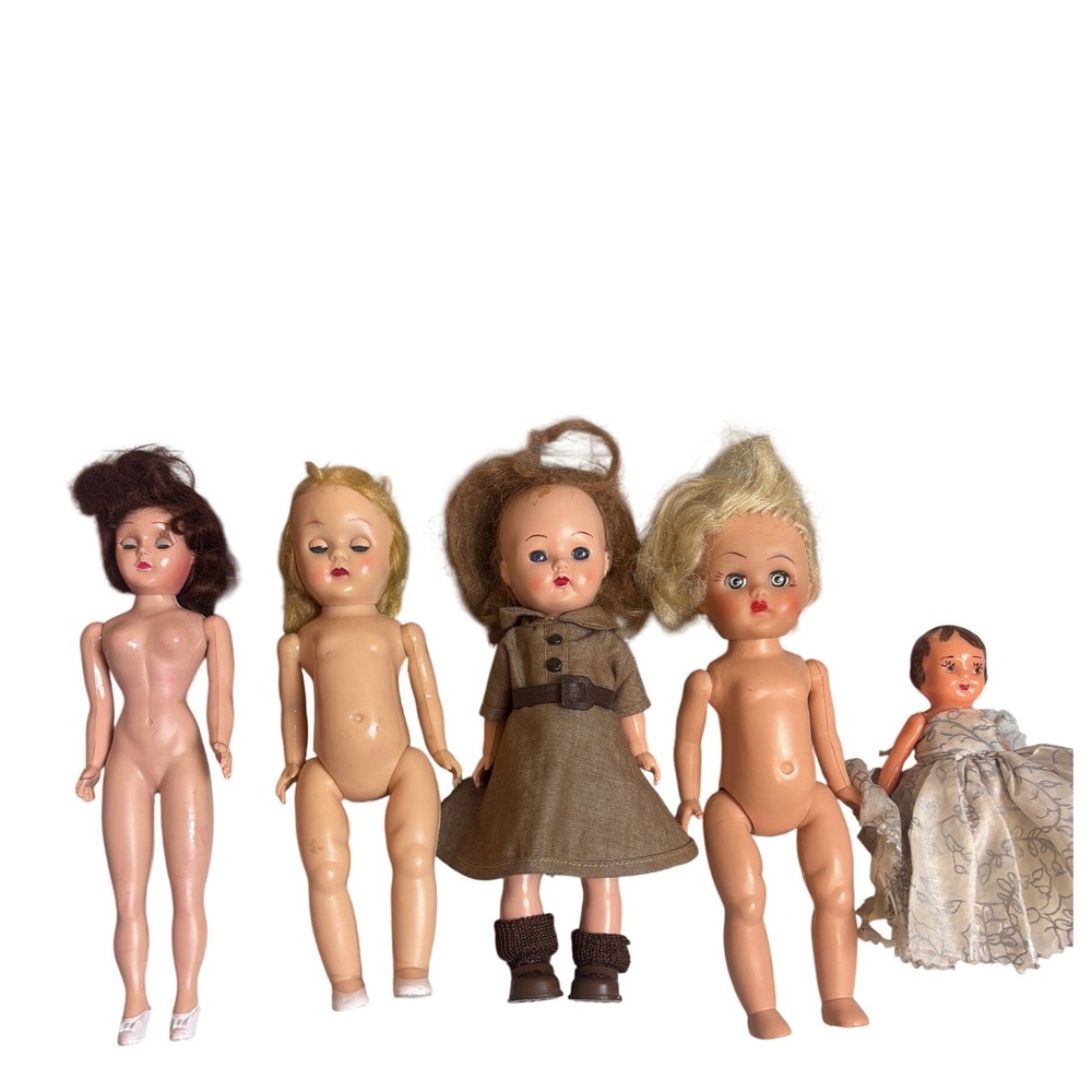 Vintage‎ dolls Mixed Lot Small Plastic Vinyl Dolls 5pc Girl Scout Mid-Century